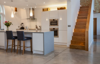 modern kitchen with concrete floor